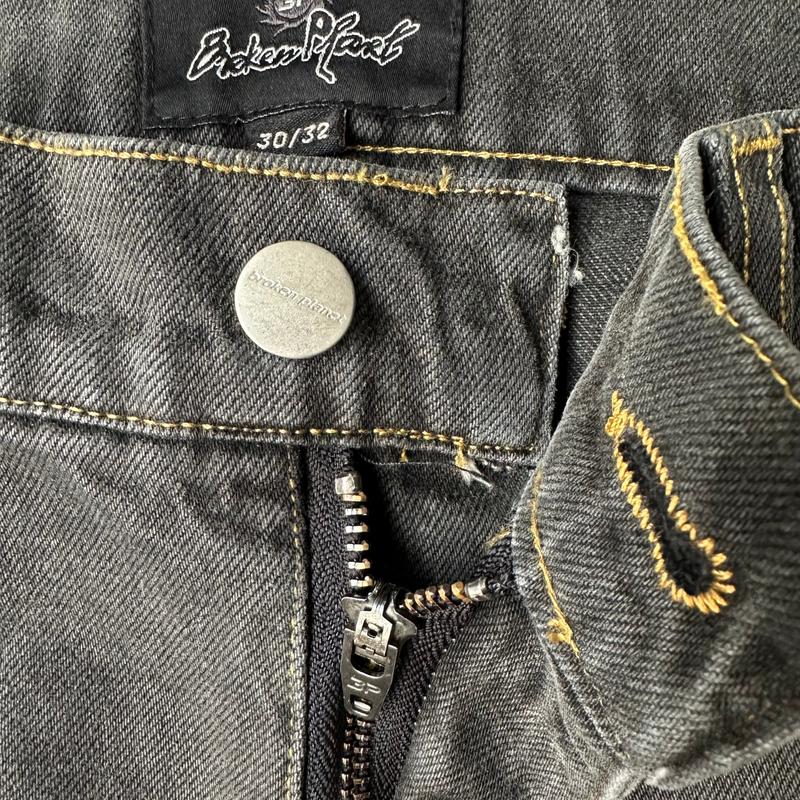 Calça Broken Planet Wide Leg Denim Jeans Washed Grey zoom zípper