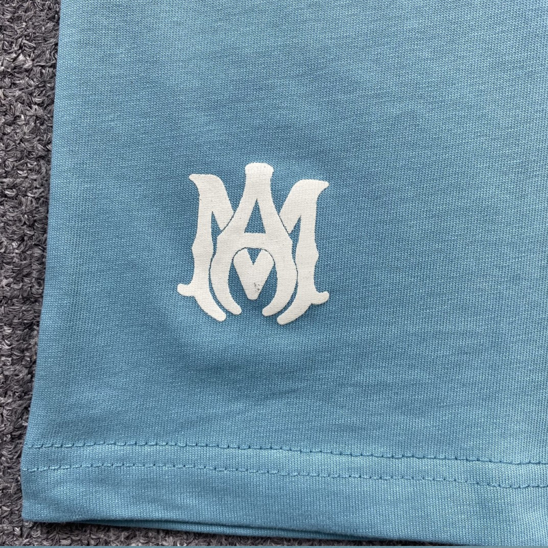Camiseta Amiri Staggered Logo Blue zoom frente logo baixo