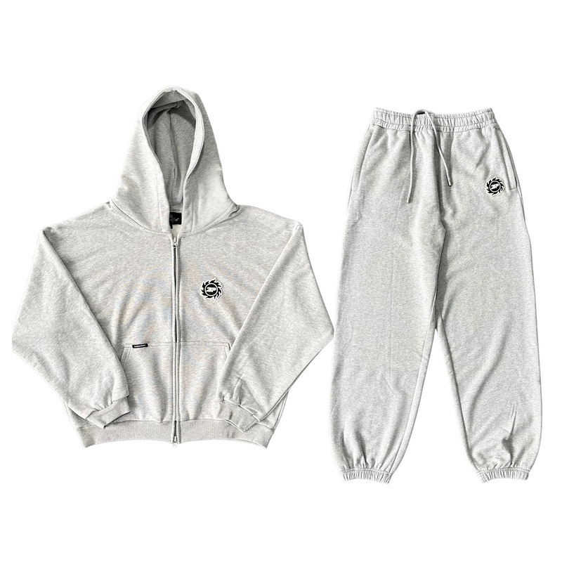 Conjunto Broken Planet Sun Heather Grey em fundo branco